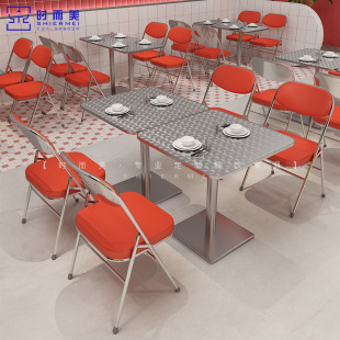Southeast Asian Style Snack Barbecue Shop Stainless Steel Retro Foldableing Chair Hong Kong Style Tea Restaurant Ice Room Table and Chair Combination