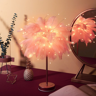 Led Small Colorful Lights Flashing String Lights Christmas Girl Heart Feather Table Lamp Room Dormitory Decoration Feather Lights Wholesale