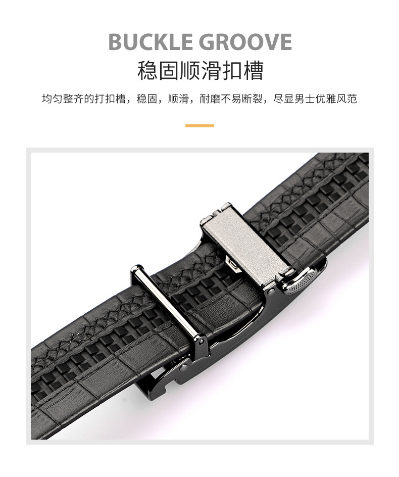 Top-grain Leather Crocodile Pattern Belt Men's Automatic Buckle Genuine Leather Waistband Premium Cowhide Men's Trouser Belt Gift