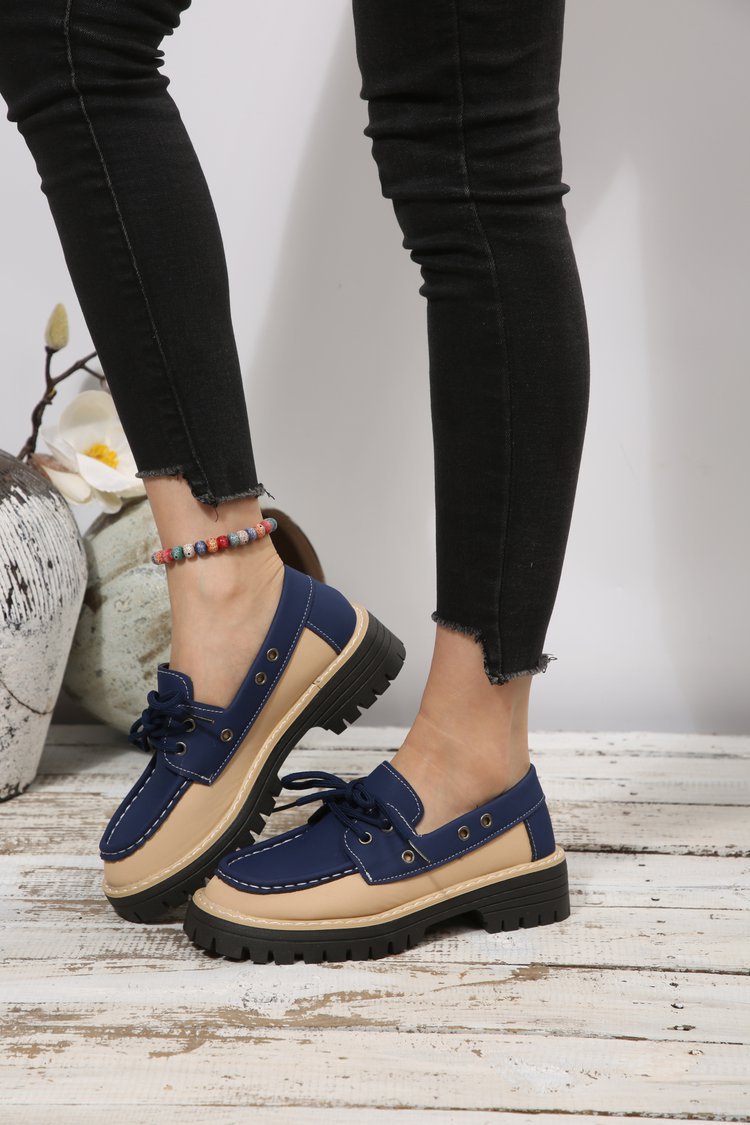 Damesloafers in grote maten met vetersluiting, kleurblokken, casual, lente, nieuwe stijl, enkelschoenen_voghion.com