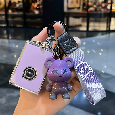 XC90 protective case C40 S90 | Car key bag - volvo-c-smart-3-key-single-shell-purple-purple-bear-pendant
