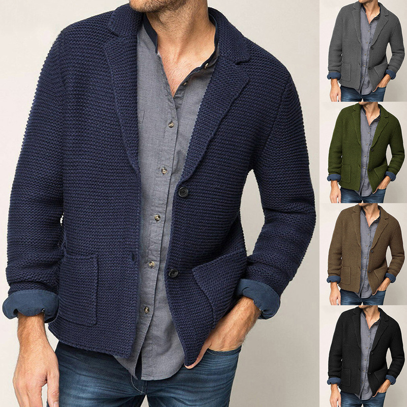2025 Autumn and Winter New Sweater Cardigan Men's Lapel Knitted Suit Jacket Cross-border Amazon European and American Men's Wear
