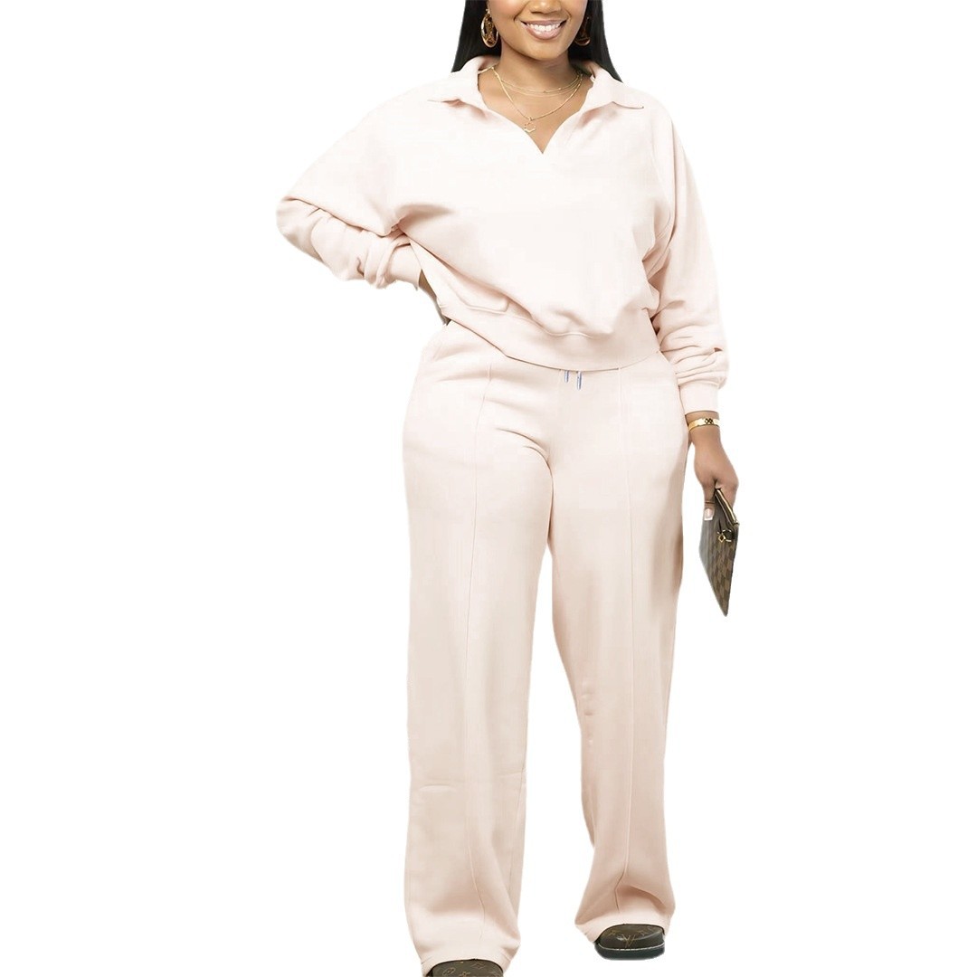 31382个性时尚休闲宽松纯色外出运动加厚女士裤子套装 5