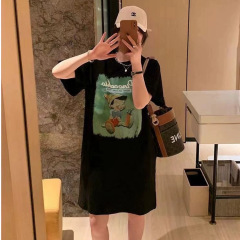 2025年新作半袖ルーズカジュアル膝上Tシャツシンプルミドル丈レディーススリム夏学生トレンドブランドの実物写真