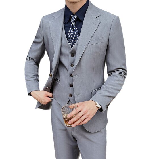2025 Spring New Large Size Men's Suit Business Casual Groom and Best Man Suit Three-Piece Suit