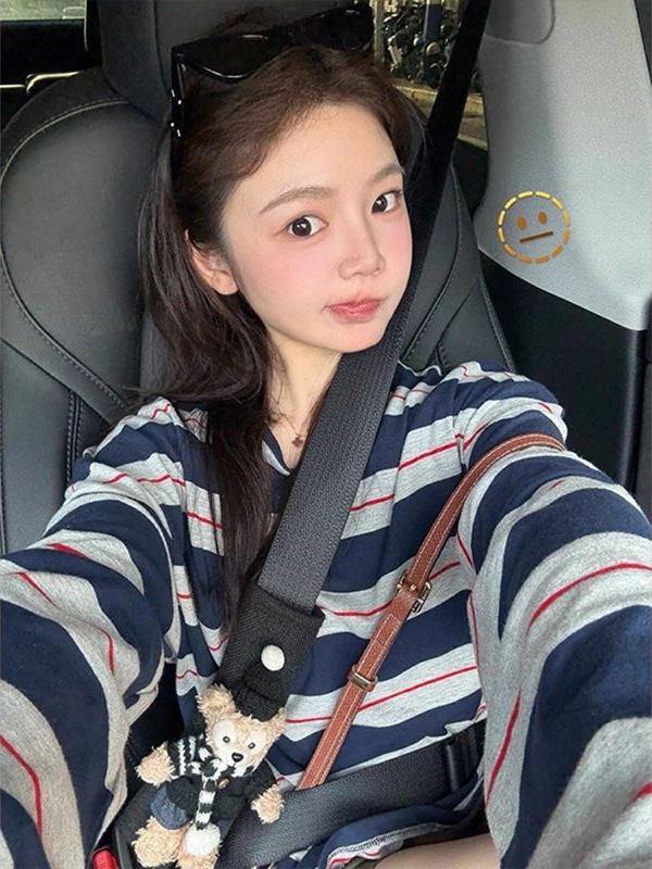 韩系蓝色条纹休闲防晒长袖T恤女夏季宽松慵懒风外搭薄款罩衫上衣|undefined