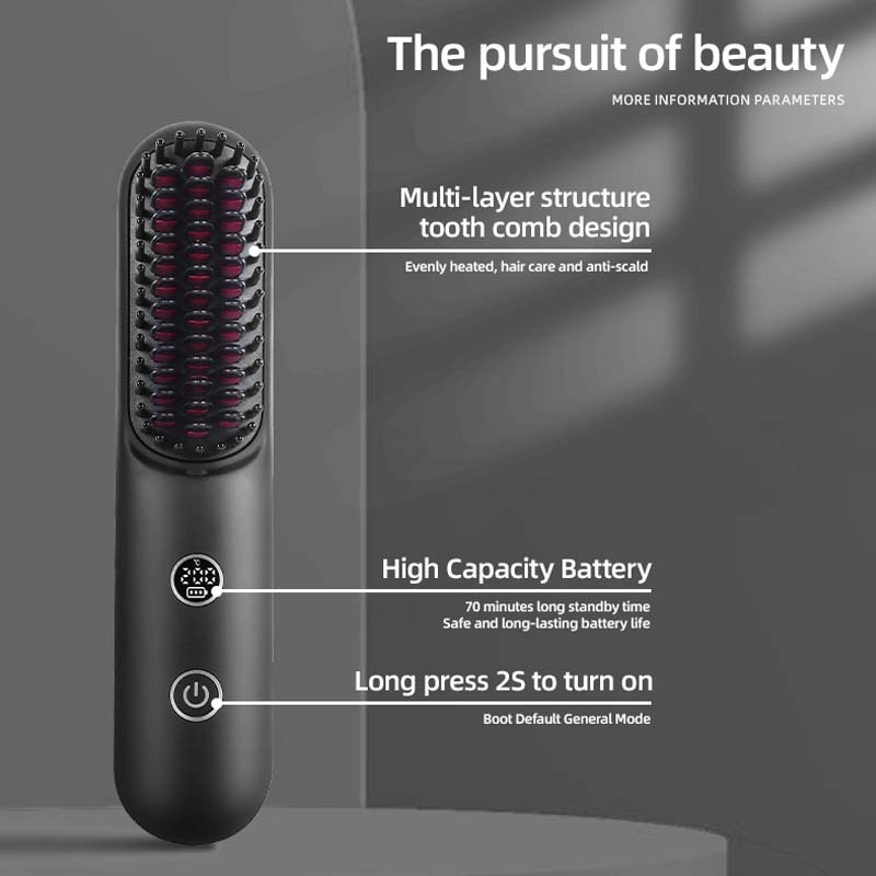 Cross-Border Wireless Hair Straightening Comb Negative Ion Straightening Curling Iron Smoothing Comb Portable Digital Display Charging Straightening Curling Factory Wholesale