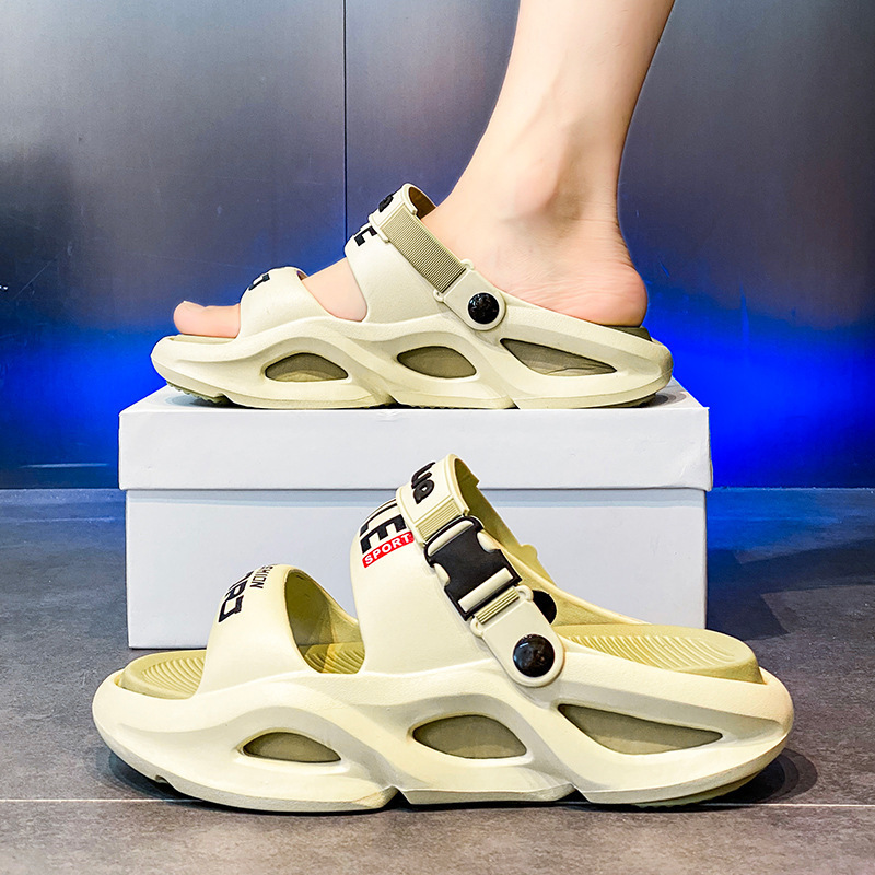 Men's Slippers for Summer Outer Wear, Non-Slip Thick Soles, Bathroom Beach Sports, Driving Dual-Purpose Odorless Sandals for Men