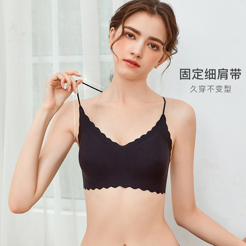 Verano nueva Cruz belleza espalda delgada correa de hombro de la muchacha sin tamaño sujetador suave sin rastro sin anillo de acero ropa interior transpirable