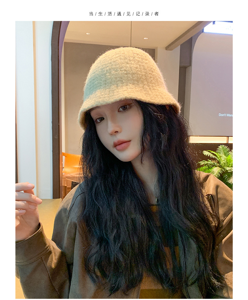Knitted Hat Children's New Autumn and Winter Face Show Small Solid Color Simple Wool Bucket Hat Warm and Fashionable_voghion.com