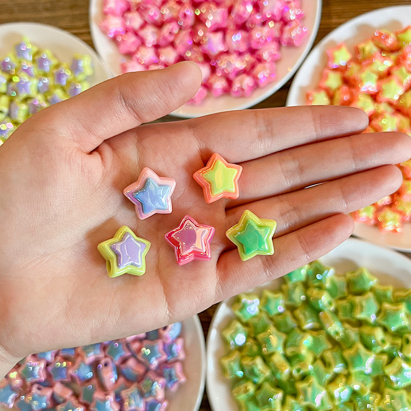 Cuentas sueltas de estrellas de cinco puntas plateadas con doble capa UV, material acrílico para DIY, accesorios para joyería, anillos para el cabello y cadenas para teléfono móvil. image 2