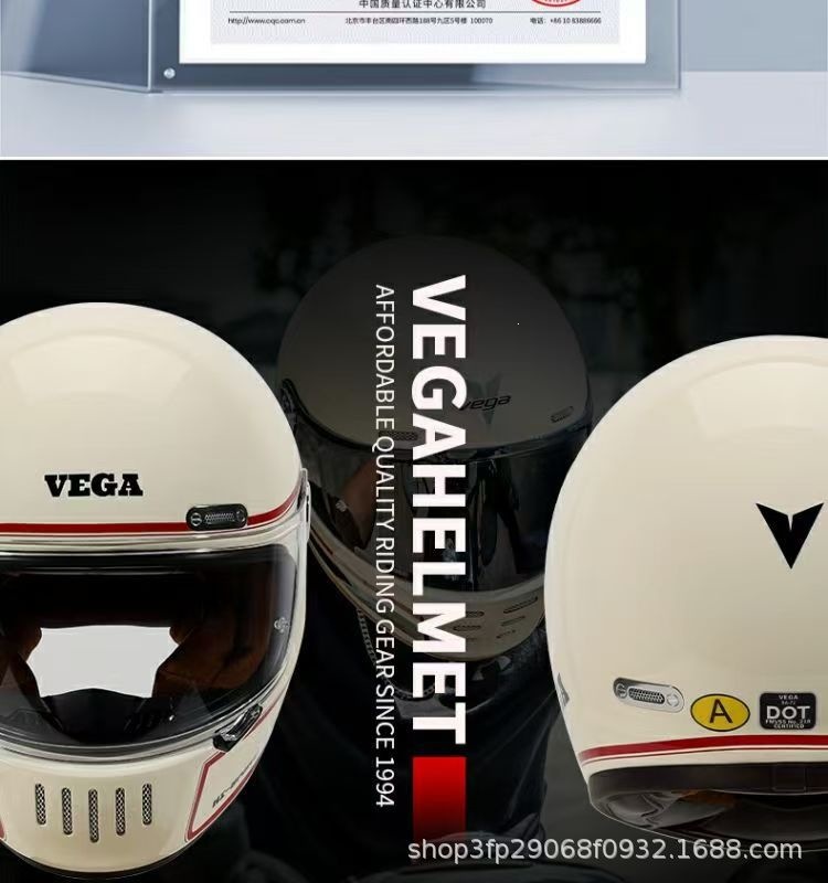 American Vega Motorcycle Retro Helmet, Full-Face Helmet for Men and Women, Motorcycle Cruising Helmet, Four-Season Bluetooth, National Trend 3C, Glossy Black