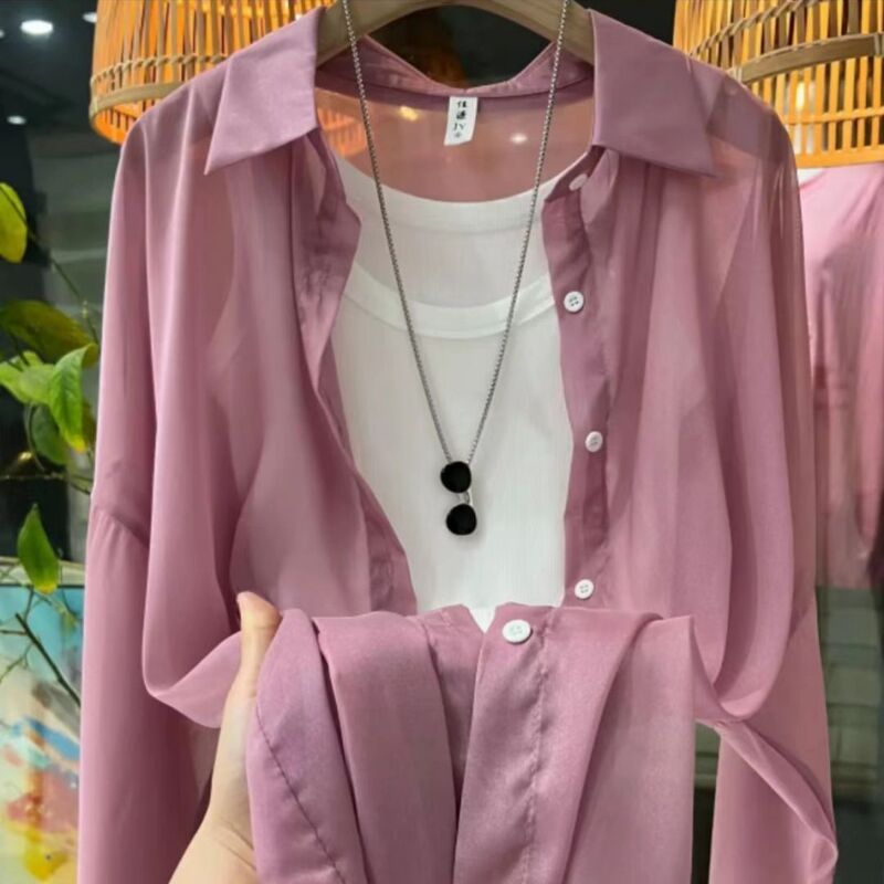珠光纱雪纺防晒衬衫女夏薄款高级感很仙的夏款甜美韩系长袖上衣女|undefined