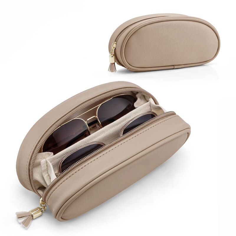 Cross-border portable double eyeglass case, PU leather zipper sunglasses pouch, double-pack, anti-pressure sunglasses case, wholesale