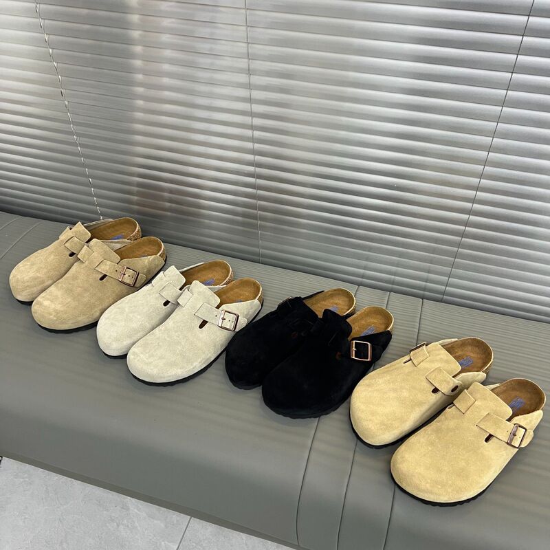 Guangdong-Made Genuine Leather Birkenstock Shoes, Half-Flop Soft-Soled Lazy Shoes, Fashionable Slippers, Slip-On Women's Shoes