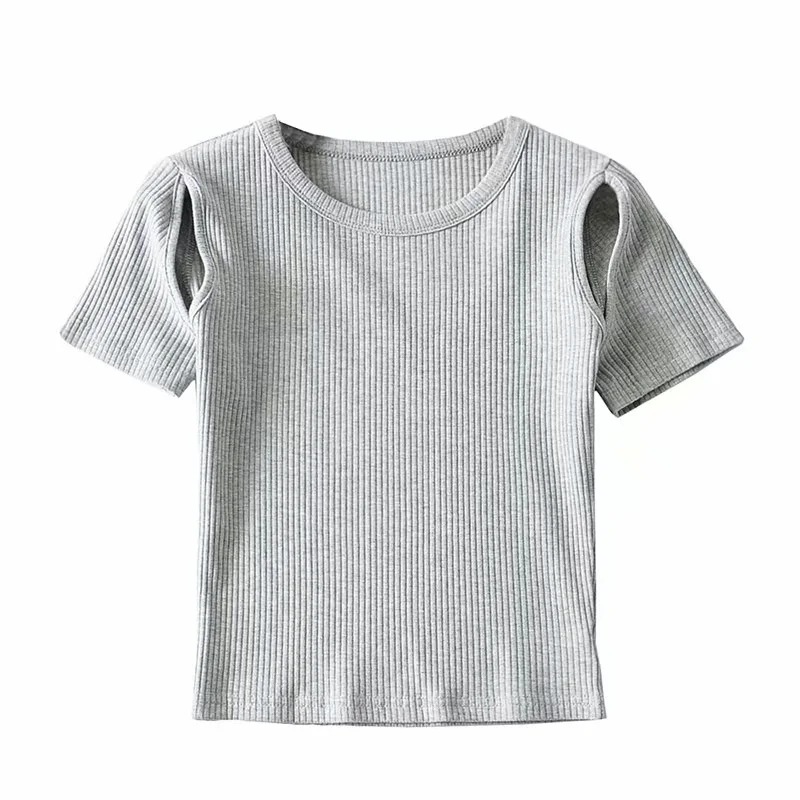 hollow fashion strapless short-sleeved T-shirt NSAC49929