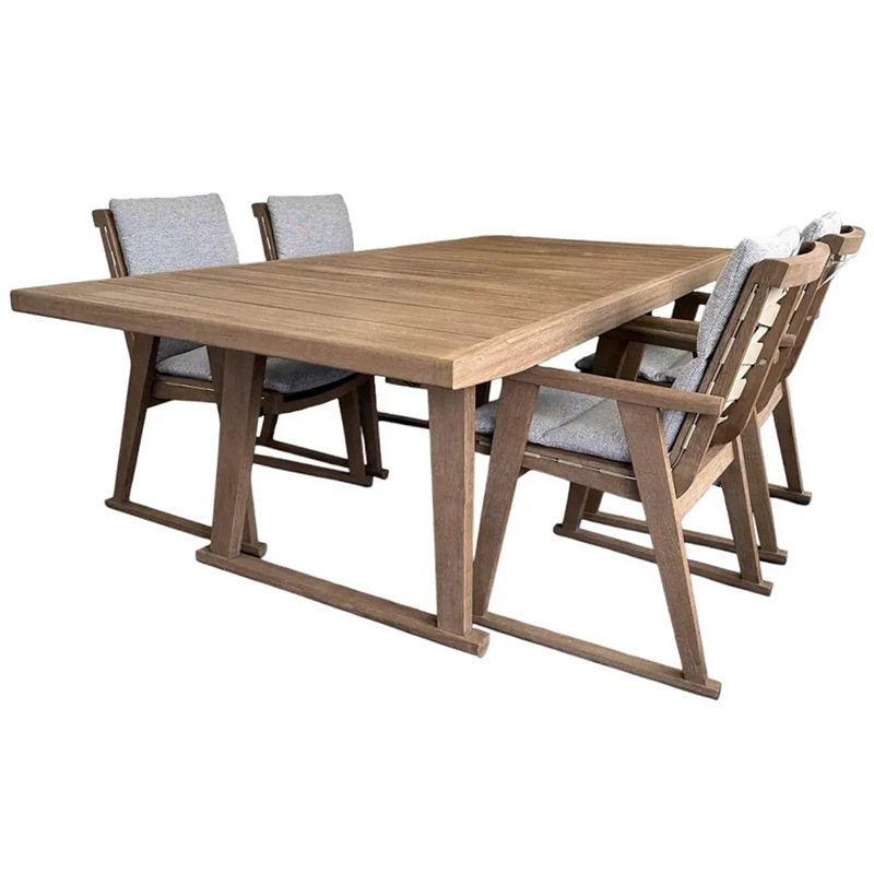 Mesa y silla de madera maciza al aire libre patio jardín ocio mesa larga hotel villa jardín impermeable combinación de mesa de teca