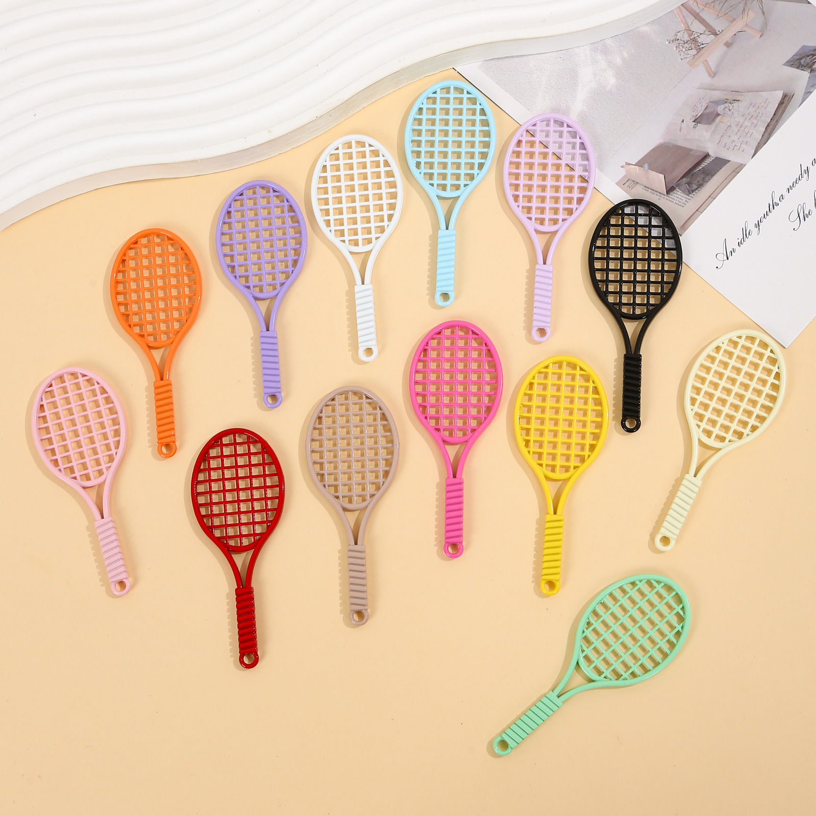 Creative Painted Mini Tennis Racket Keychain Accessories Artificial Tennis Accessories DIY Necklace Bracelet Clothing Accessories