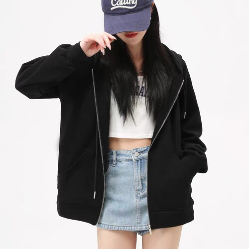 Women's Hooded Sweatshirt, Spring and Autumn Season Versatile Light Gray Elegant Outerwear, Women's Sporty Winter and Autumn Top