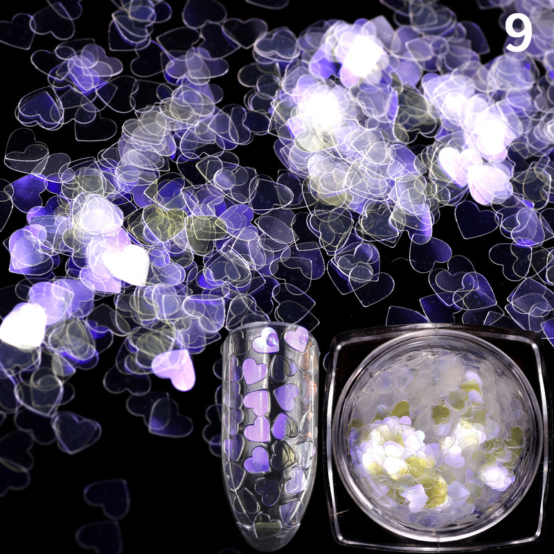 Joyería de uñas melocotón corazón redondo estrella de cinco puntas lentejuelas uñas de bricolaje textura láser brillo gradiente fototerapia de uñas