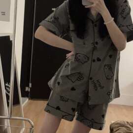 夏季短袖卡通KT猫纯棉睡衣家居服套装