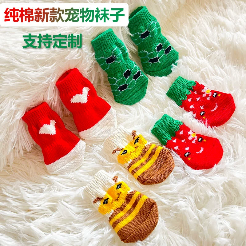 Трансграничная горячая распродажа сети красный новый питомец собака кошачий носки подходит для маленькой собаки теплая собака когти защитные носки