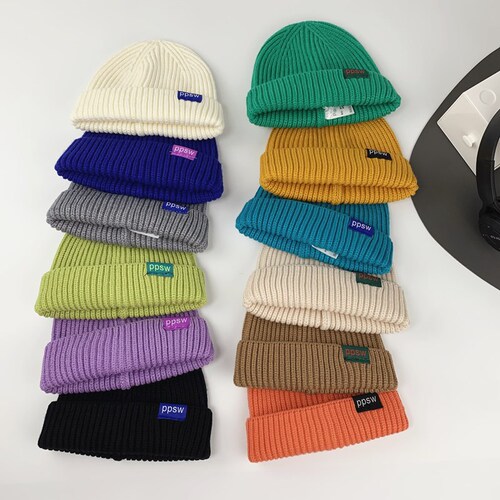 Ins Children's Hat for Little Babies, Hip-Hop Style, Rounded Top Knitted Cold Hat, Gourd Skin Knitted Cap with Overhead Ear Coverage