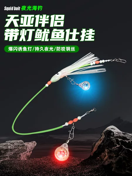 Sea Fishing Set with Taiyaki Fish Hooks, Anti-Bite Steel Wire Leader Line, Boat Fishing Set for Mackerel, Luminous Fishing Rig