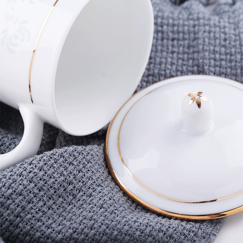 Кашпо из белой фарфоровой чаши Jingdezhen описывает золотую линглонг-чайную чашку керамическая кружка закрытая офисная конференционная чашка доменная золотая колокольная чашка