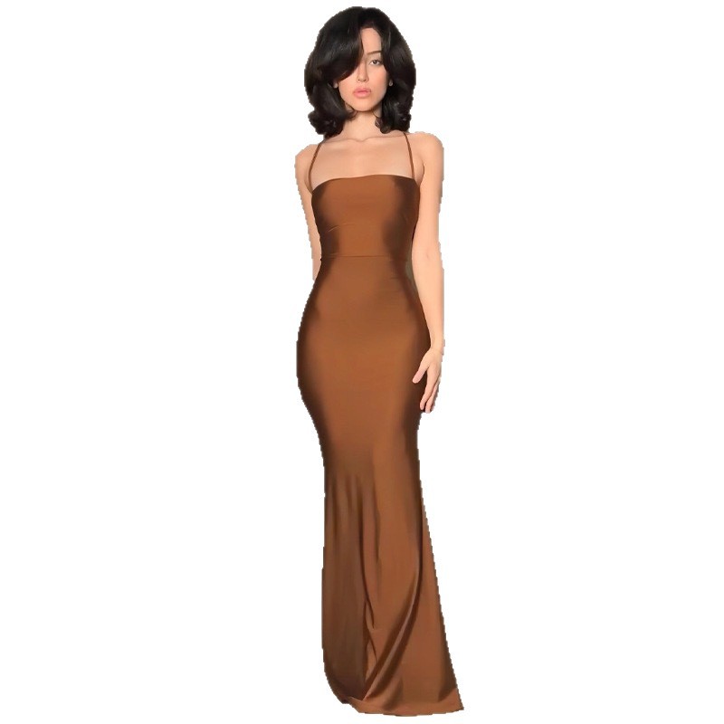 Women Strapless Backless Patchwork Cutout Lace Up Slimming Waist Bodycon Dress Elegant Fitted Casual Party Evening Dress_ecoleips.com