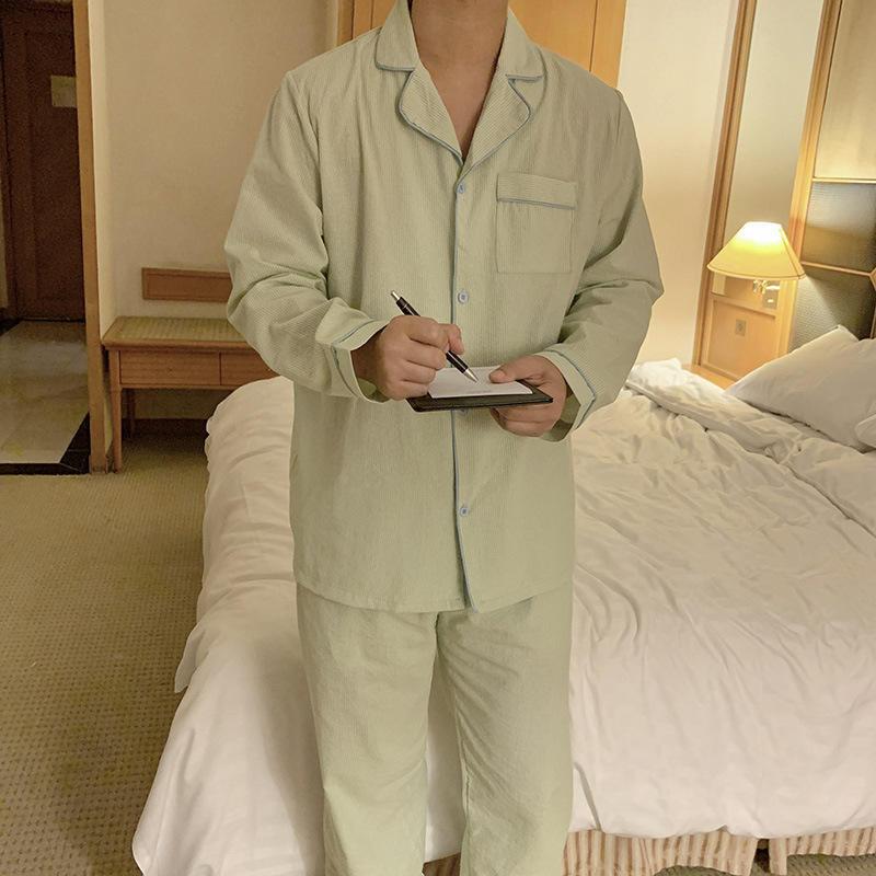 Product detailsPicture_Real Shot#New Product#Men's comfortable and loose striped early autumn pajamas and home clothes set