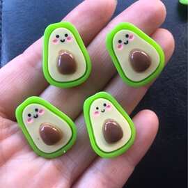 绿色笑脸牛油果树脂贴片饰品配件