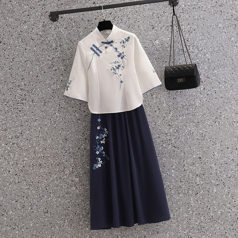 Women's Vintage Improved Cheongsam Summer Ethnic Style Embroidered Orchid Dress Republic Style Student Dress Antique Style
