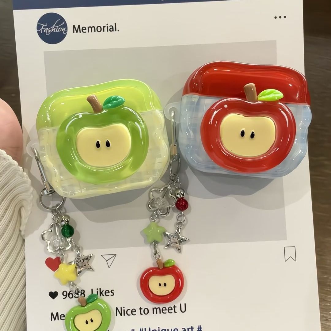 Cartoon creativo rojo manzana verde para cascas de auriculares de manzana airpods4 auriculares con colgante pro2 cubierta