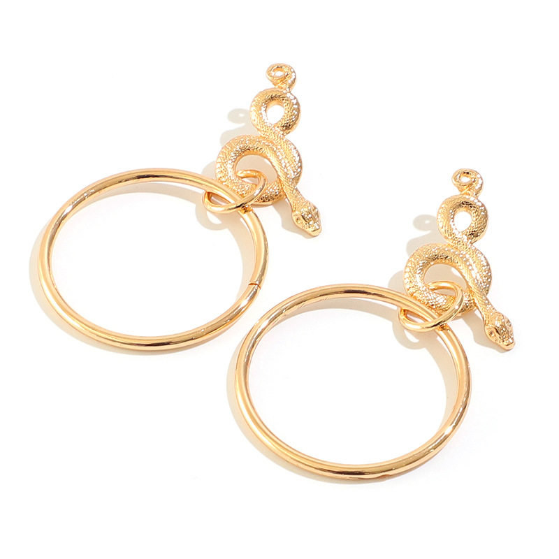 Wholesale Fashion Exaggerated Retro Circle Earrings Geometric Snake-shaped Golden Personalized Earrings display picture 3