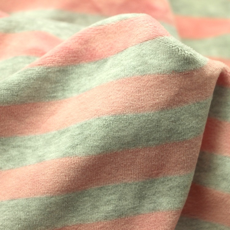 麻灰色织彩条天鹅绒针织剪毛绒棉涤CVC天鹅绒布夹克运动套装面料