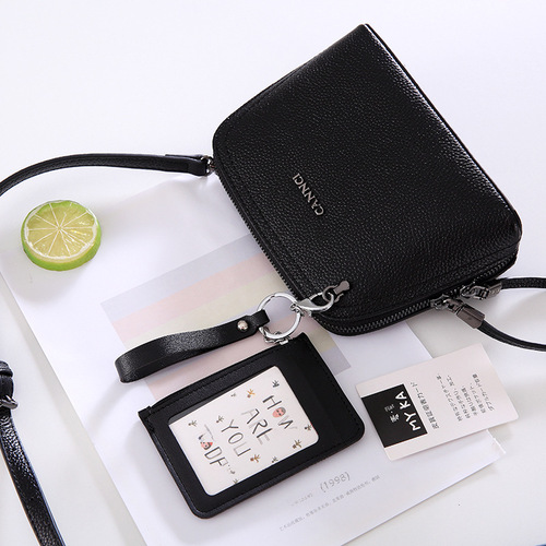 Korean version PU leather coin purse card holder with hand strap card holder for ladies students portable card holder exclusively for cross-border supply