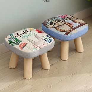 Living Room Small Stool, Trendy Fabric Round Stool, Children's Seat, Bench, Fashionable Low Stool, Solid Wood Chair, Shoe Stool Wholesale