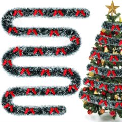 50フィートのクリスマスダークグリーンホワイトエッジリボンホワイトチップ装飾ストリップクリスマスツリーペンダントラテアートリボン