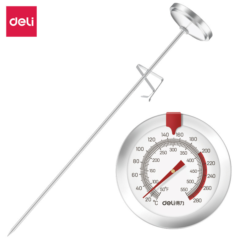 Deli Le551/Le550 Mechanical Oil Thermometer Commercial Kitchen Oil Temperature Measuring Food Baking and Frying Thermometer