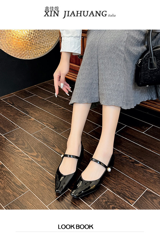 Giày Mary Jane quai ngang mũi vuông đế thấp gót dưới 3 cm — Màu mơ, Màu đen, Màu đỏ rượu chi tiết 2