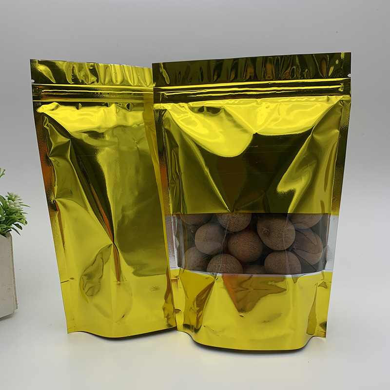 金色镀铝开窗自立骨袋 休闲食品包装自封袋 糖果零食密封袋铝箔袋