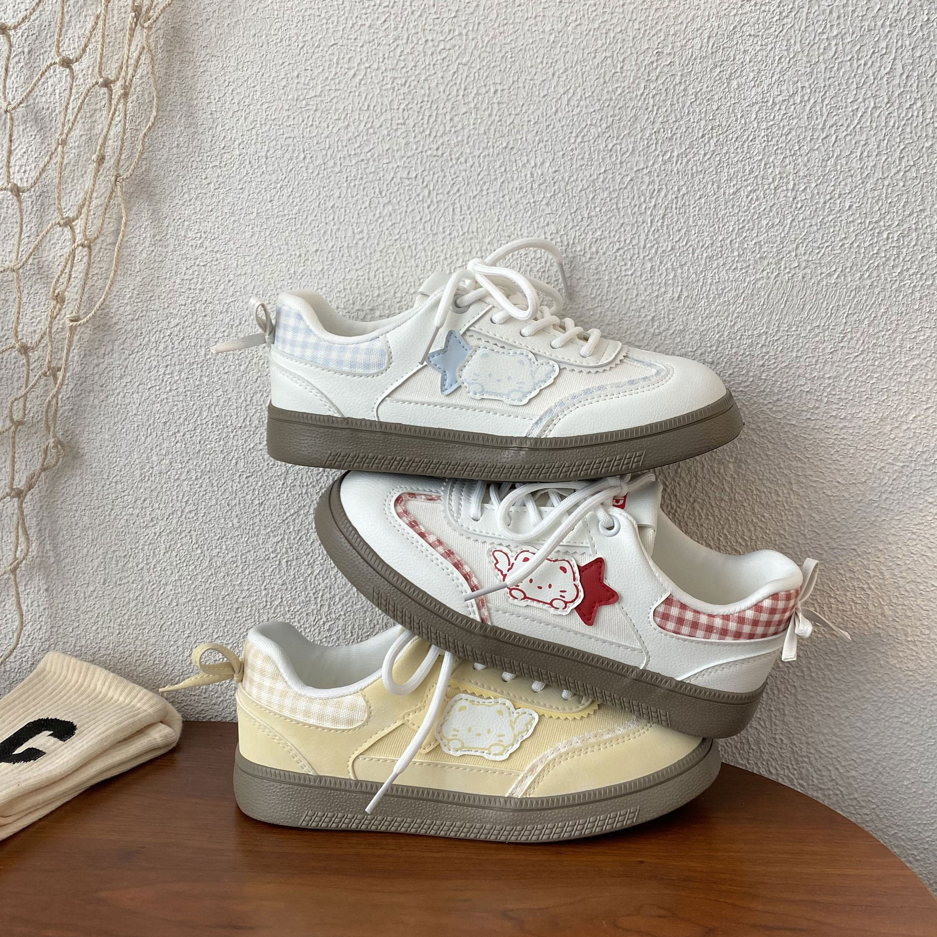 港风复古小众德训鞋女款2025夏季星星小猫小白鞋透气休闲板鞋6136