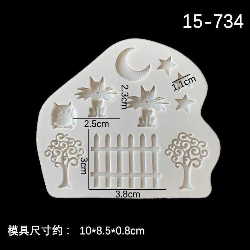 Estrella Luna cerca del búho pequeño árbol forma de silicona molde fondant cake decoración creativa herramienta para hornear