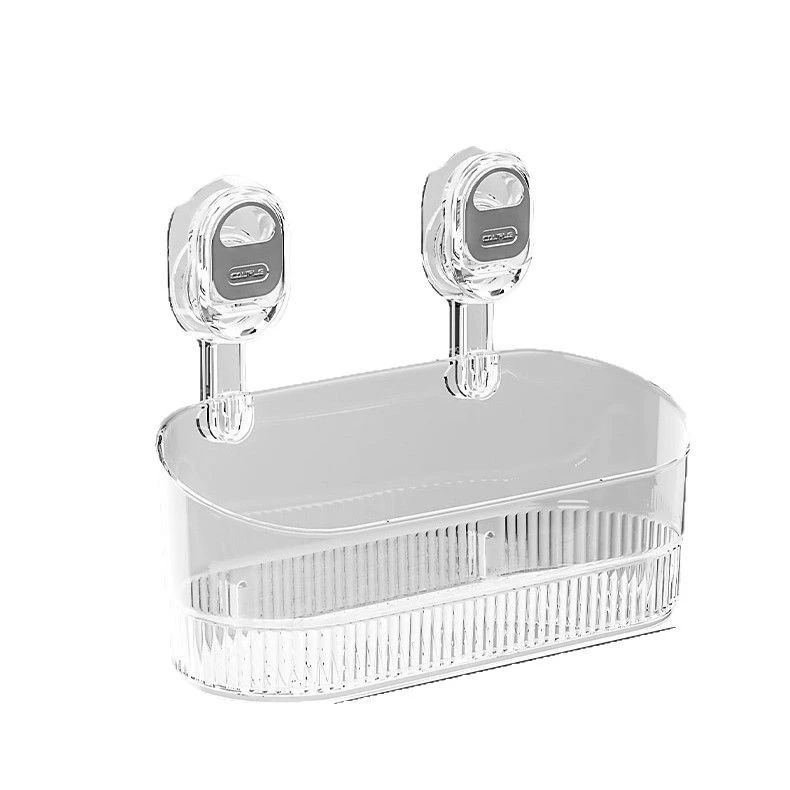 Suction Wall-Mount Storage Box, Non-Punching Transparent Plastic, Small Bathroom Shelf