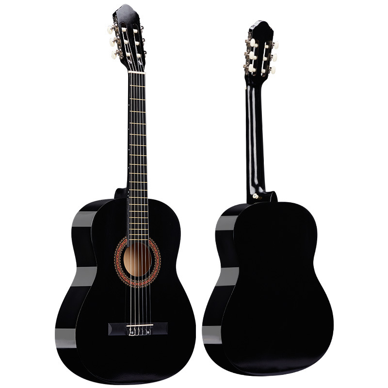 Fábrica de guitarra clásica al por mayor de 39 pulgadas guitarra brillante pulida de madera de tija de entrada guitarra principiante jitta piano de práctica
