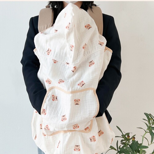 Korean style anti-mosquito and windproof cloak baby blanket waist stool blanket hooded baby breathable gauze cloak sun protection blanket