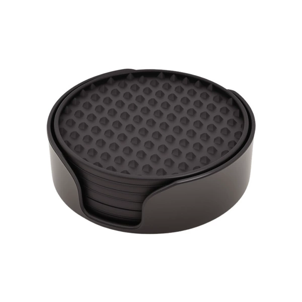 Five-pointed star coaster black 6 pieces + plastic holder OPP bag