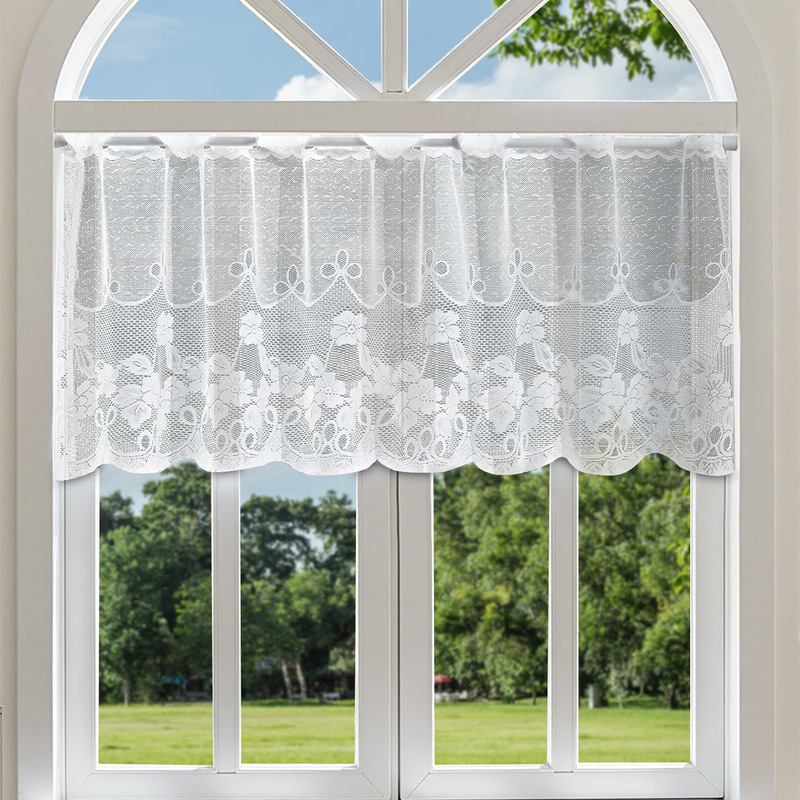 Cross-border New Lace Chasing Short Curtain Wearing Rod Window Screen Semi-shading Warp Knitted Curtain Kitchen Curtain Half Curtain TEMU Daifa
