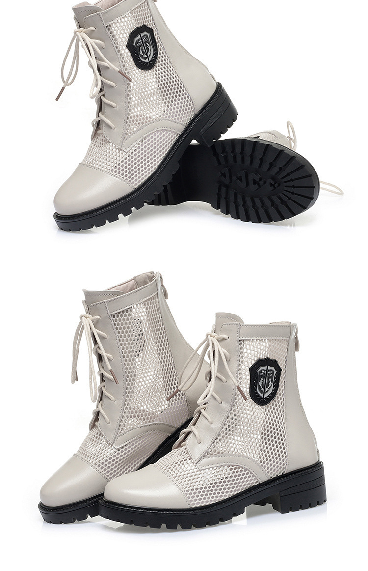 Boot nữ lưới hở mũi gót trung đế thoáng khí — màu be chi tiết 17